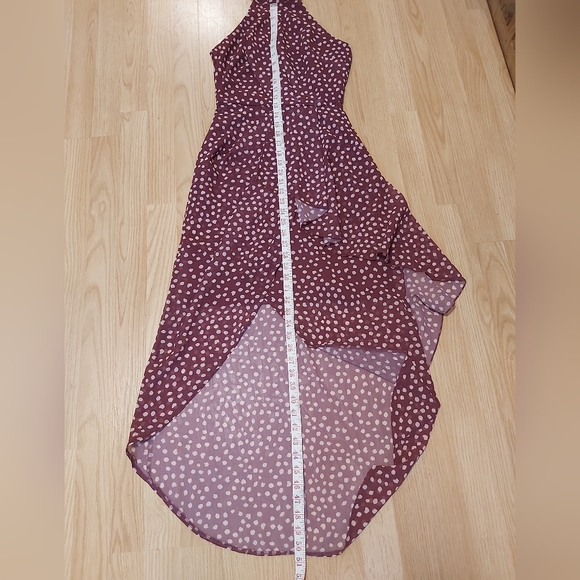 Lipsy London US4 burgandy and cream Polka Dot Midi Dress - Picture 5 of 8